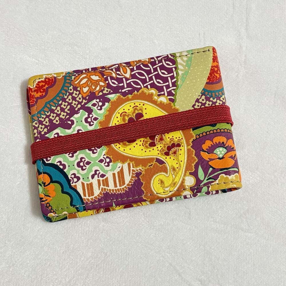 Fossil Paisley Floral Bifold Leather Wallet with Elastic Band